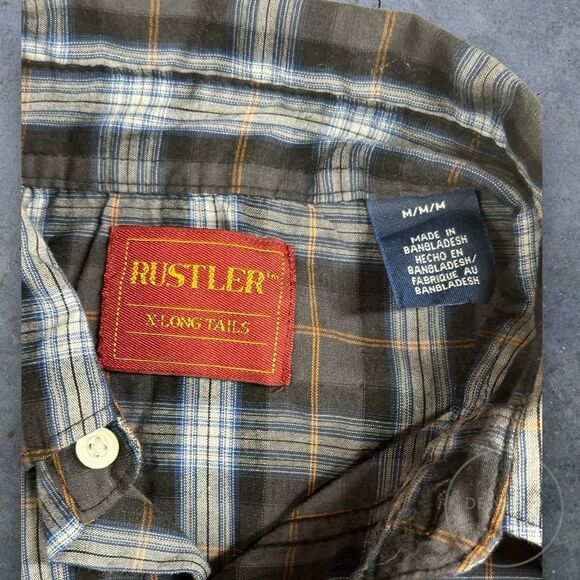 Rustler Men’s Vintage X-Long Tails Short Sleeve Pearl Snap Button Up Plaid Shirt - Picture 2 of 7